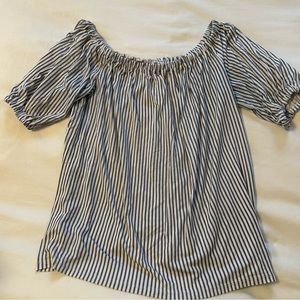 Blue & White Striped Off-shoulder Top